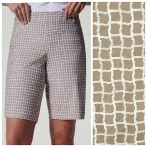 Spanx UPF 50+ Sunshine Bermuda Shorts 10” Fawn White Bespoke Geo Check Medium
